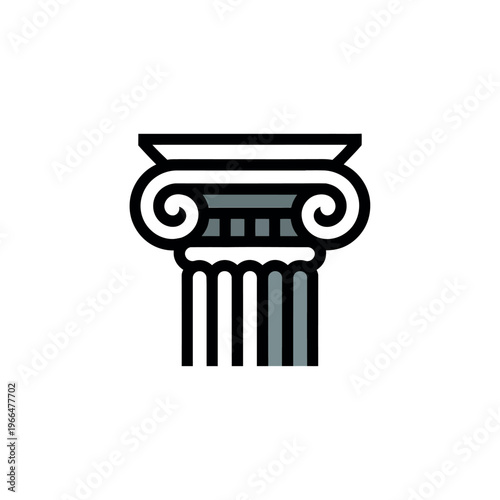 Ancient Greek Column Icon in Black and White Line Art