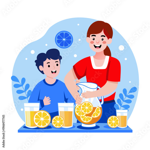 Flat style illustration depicting lemonade drink
