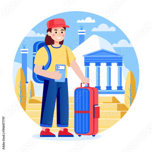 A flat style illustration of a traveller