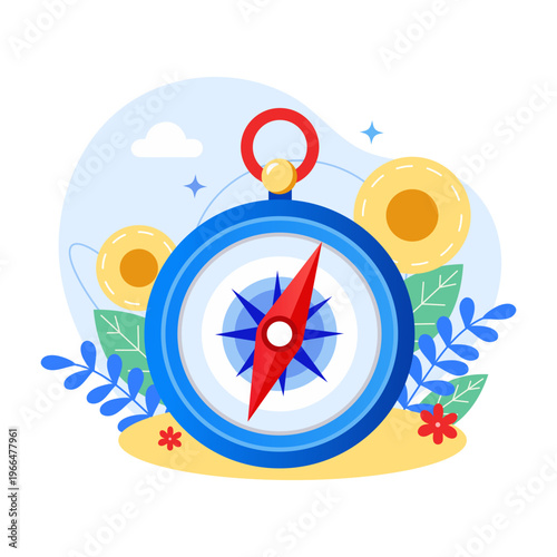 A flat style illustration depicting compass