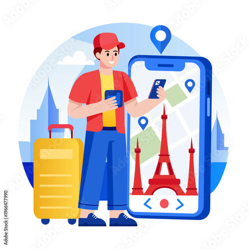 A flat style illustration depicting explorer