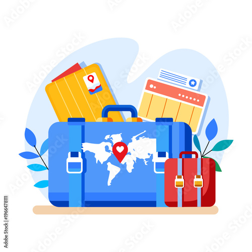 A flat style illustration showing baggage