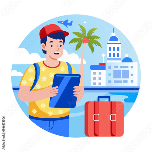 A flat style illustration of a tourist