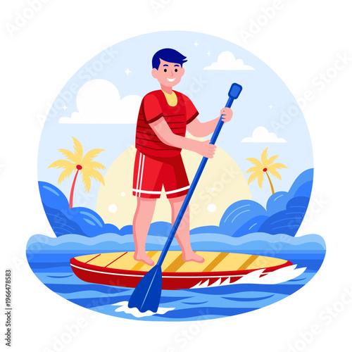 A flat style illustration of paddling activity