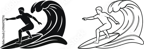 Surfer Riding Ocean Wave Vector