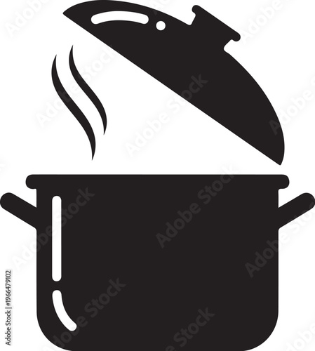 Steaming Pot with Lid Icon Black Silhouette Graphic Design