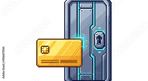 Golden Credit Card Accessing Futuristic Sci-Fi Doorway.