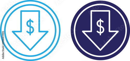 Financial downturn icons illustrating declining value and economic loss