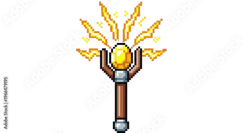 Magical Golden Orb Staff with Electric Energy Burst.