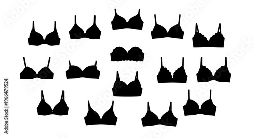 Modern flat women bra icons collection with lingerie styles, sports bra, and fashion essentials