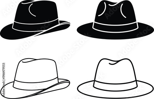 Fedora Hats in Black and White Vector