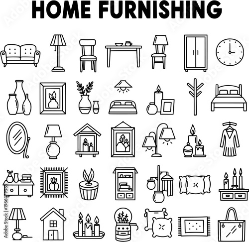 Home Furnishing and Interior Decor Outline Icons Set