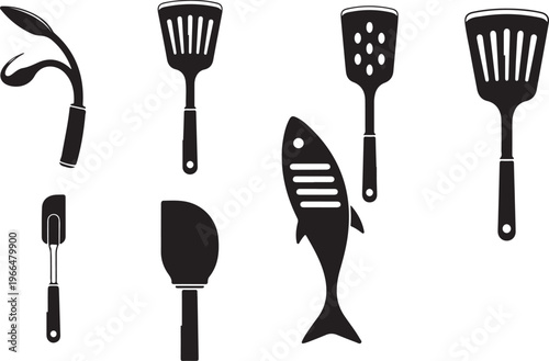 Black kitchen utensils and tools on white background illustration treats and tools illustration on transparent background