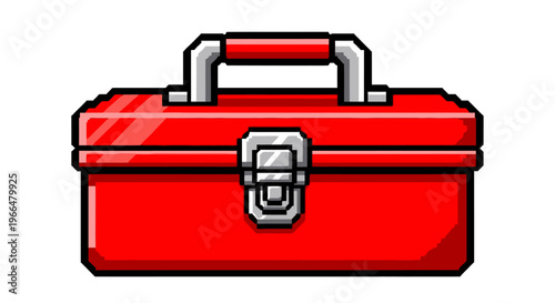 Red Metal Toolbox with Silver Handle and Latch.