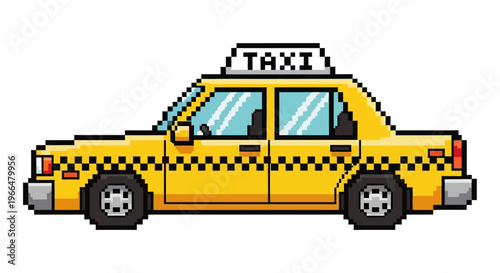 Pixel Art Yellow Taxi Cab Illustration.