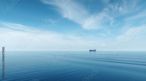 Calm ocean, blue sea, serene landscape, cargo ship at distance