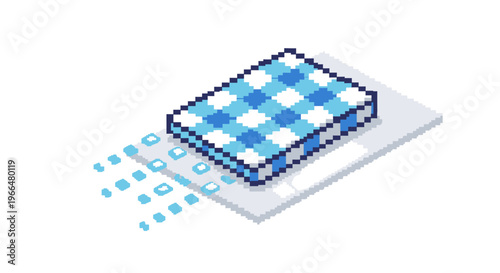 Pixelated Blue Gingham Box Data Transfer Concept.