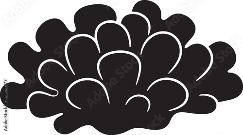 Simple black flower graphic with white outline details isolated