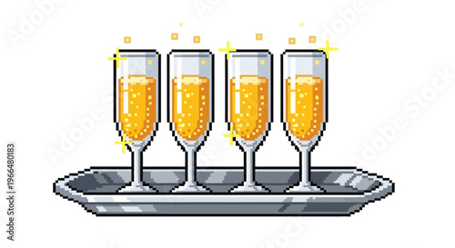 Four Flutes of Bubbly Champagne on a Tray.