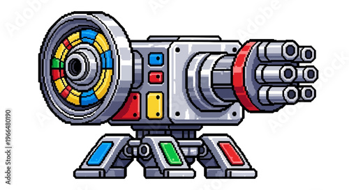 Retro Sci-Fi Turret Weapon System Illustration.