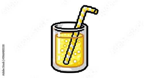 Refreshing Yellow Drink with Straw in Glass.