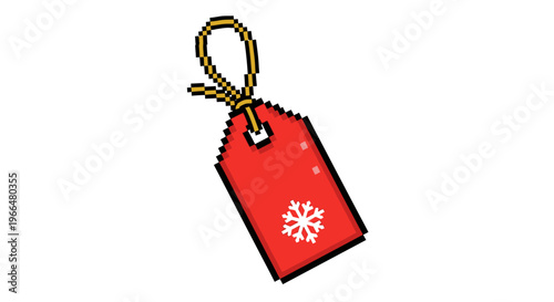 Red Gift Tag with Snowflake Design and String.