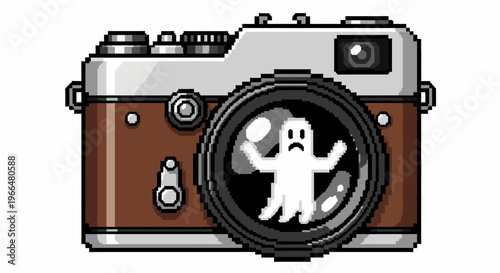 Retro Camera with Ghost Reflection in Lens.