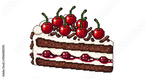 Delicious Slice of Black Forest Cake with Cherries.