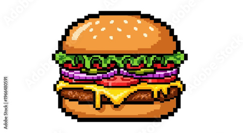 Pixel Art Burger Delicious Fast Food Illustration.