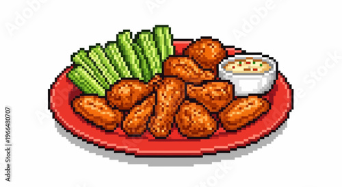 Pixel Art Chicken Wings and Celery Platter.