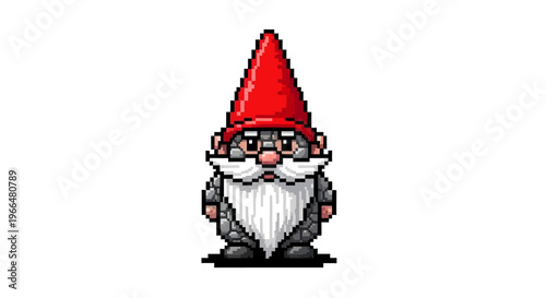 Pixel Art Garden Gnome Character Design.