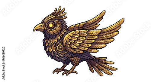 Steampunk Mechanical Bird Illustration.