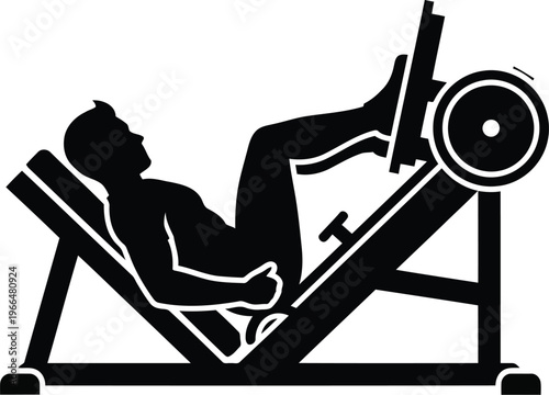 Man working out on leg press machine gym icon silhouette for fitness health training design