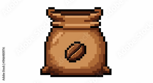Pixel Art Coffee Bean Bag Illustration.