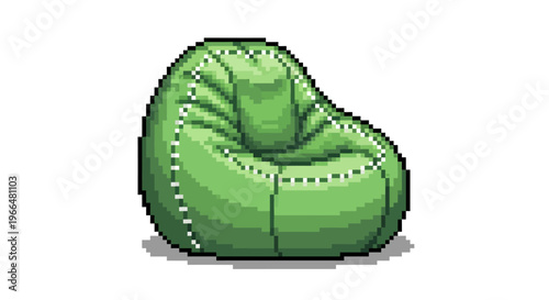 Pixel Art Green Bean Bag Chair Illustration.