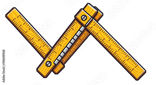 Vintage Wooden Folding Ruler Tool for Measurement.
