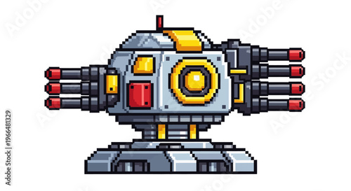 Pixel Art Futuristic Turret Weapon System.