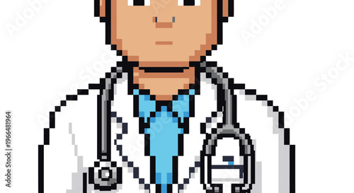 Pixel Art Doctor Wearing Stethoscope and Lab Coat.