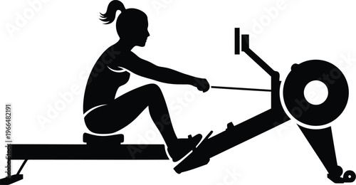 Woman Exercising on Rowing Machine Silhouette Icon for Fitness Gym and Sports Training Graphic Design