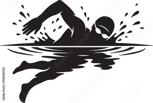 Swimmer Freestyle Silhouette, Pool Action Vector, Competitive Swimming Graphic, Aquatics Logo