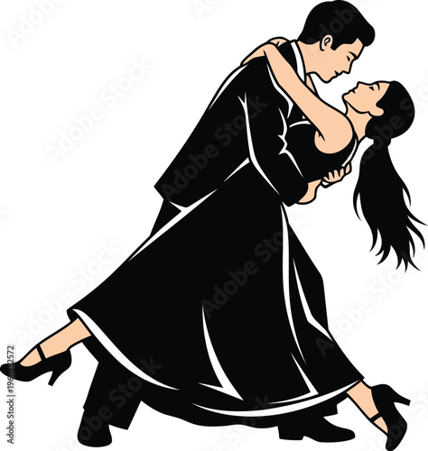Elegant Couple Dancing Together Isolated on White Background Romantic Ballroom Dance Vector Illustration for Events