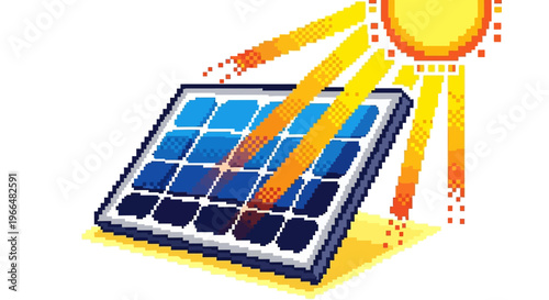 Solar Panel Capturing Bright Sunlight Energy Illustration.