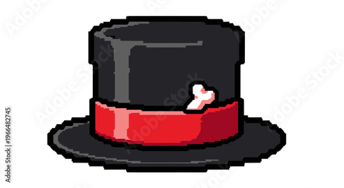 Pixel Art Top Hat with Red Band.