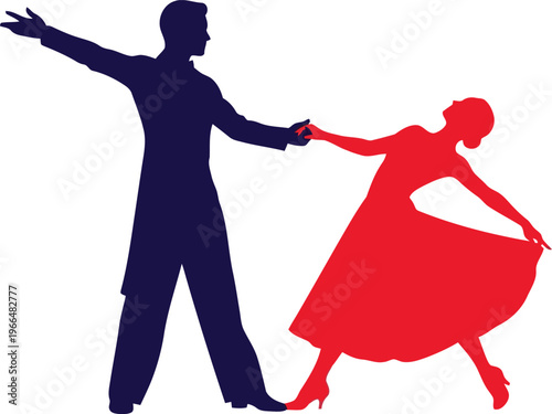 Elegant Ballroom Dancers Silhouette Illustration Featuring Man And Woman Performing Classical Waltz Dance Moves Isolated