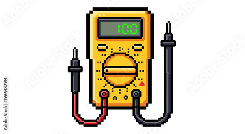 Pixel Art Multimeter Device With Probes.