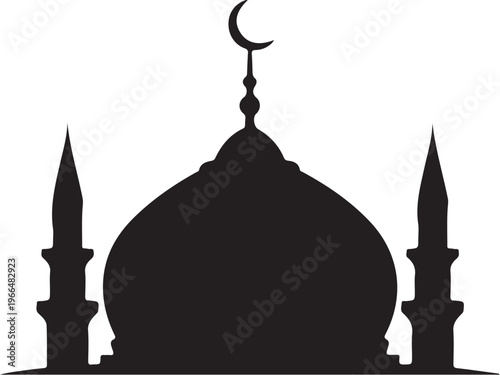 Silhouette of a mosque with minarets and crescent moon