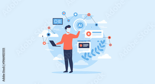 Man interacting with futuristic digital interface, data visualization, technology and innovation concept