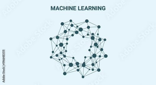 Abstract geometric network representing machine learning, artificial intelligence, and data science concepts with nodes and connections