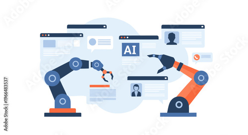 AI and Robotics in Automation: Robots working on digital interfaces and data processing for smart technology