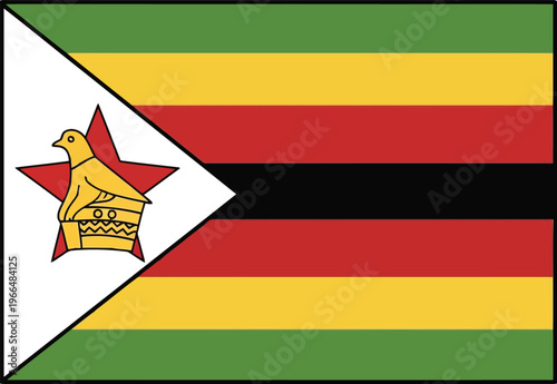 Schilderij op canvas Official National Flag of Zimbabwe with Bird Emblem Isolated on White Background